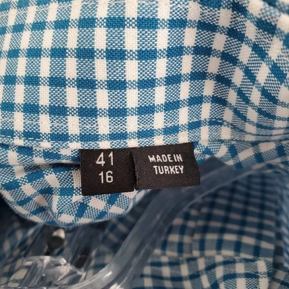Hugo Boss Jason Slim Fit Easy Iron Check Dress Shirt in Aqua Neck Size 16 NEW