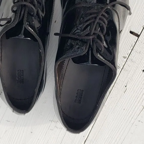 Hugo Boss Mens Black Patent Leather Lace Up Oxford Shoes Sz US 7 EU 39