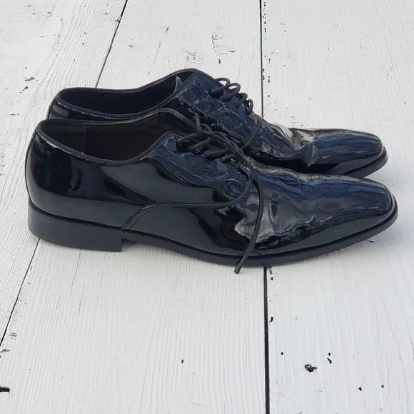 Hugo Boss Mens Black Patent Leather Lace Up Oxford Shoes Sz US 7 EU 39