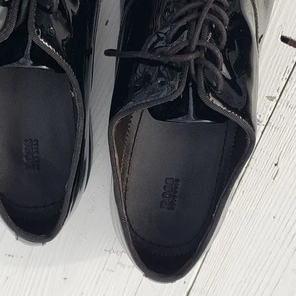 Hugo Boss Mens Black Patent Leather Lace Up Oxford Shoes Sz US 7 EU 39