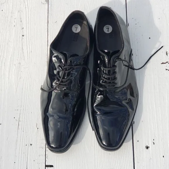 Hugo Boss Mens Black Patent Leather Lace Up Oxford Shoes Sz US 7 EU 39
