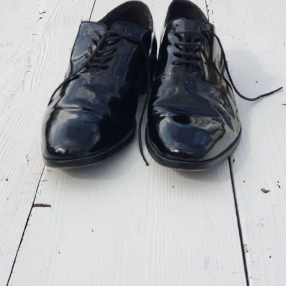 Hugo Boss Mens Black Patent Leather Lace Up Oxford Shoes Sz US 7 EU 39