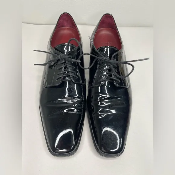 Hugo Boss Men’s Black PATENT-LEATHER OXFORD SHOES WITH LOGO Sz 7.5 retail 599