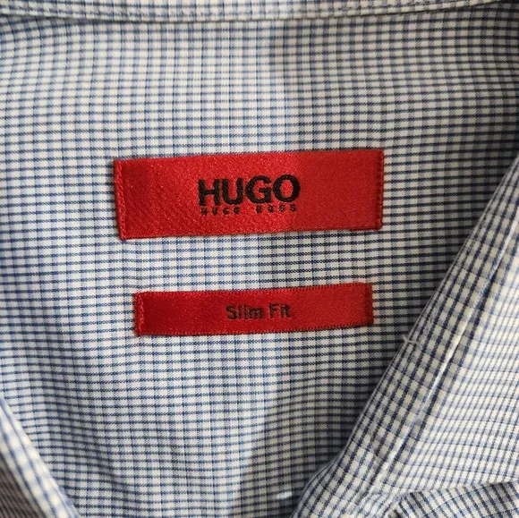 Hugo Boss Men's Mabel Slim Fit Mini Check Dress Shirt Blue