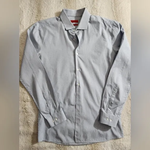 Hugo Boss Men's Mabel Slim Fit Mini Check Dress Shirt Blue