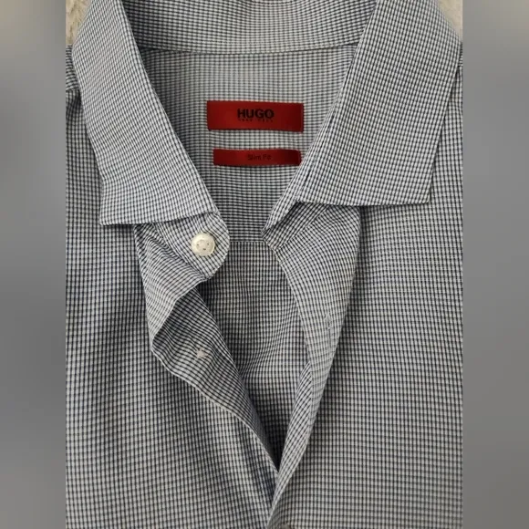 Hugo Boss Men's Mabel Slim Fit Mini Check Dress Shirt Blue