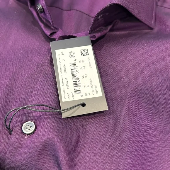 Hugo Boss Mens Purple Slim Fit Dress Shirt