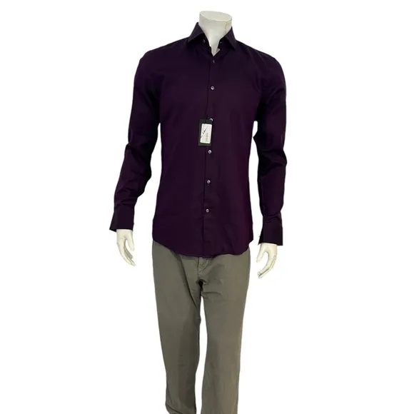 Hugo Boss Mens Purple Slim Fit Dress Shirt