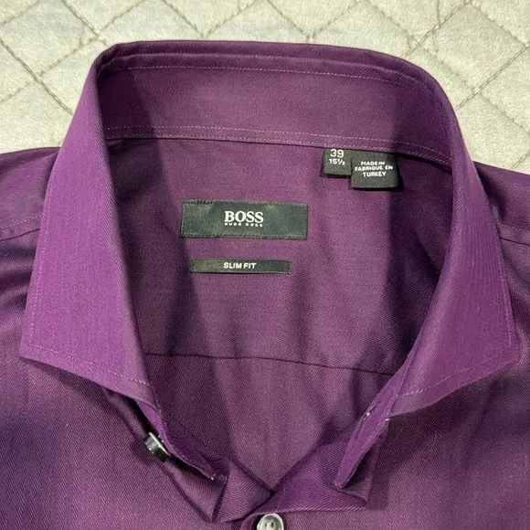 Hugo Boss Mens Purple Slim Fit Dress Shirt