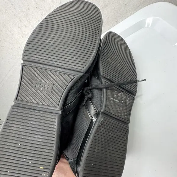 Hugo BOSS Men's Saturn Sneakers All Black Leather Low Top Shoes Sz 44 / US 11‎