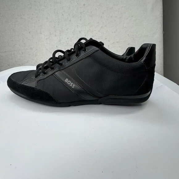 Hugo BOSS Men's Saturn Sneakers All Black Leather Low Top Shoes Sz 44 / US 11‎
