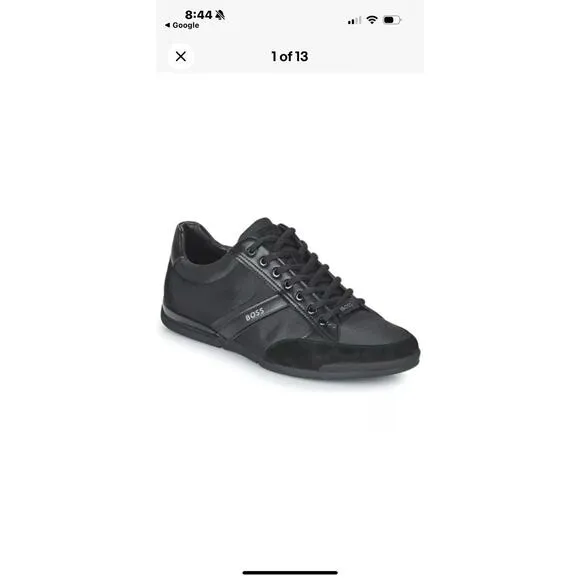 Hugo BOSS Men's Saturn Sneakers All Black Leather Low Top Shoes Sz 44 / US 11‎