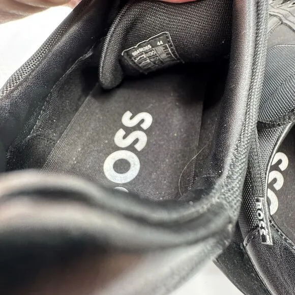 Hugo BOSS Men's Saturn Sneakers All Black Leather Low Top Shoes Sz 44 / US 11‎