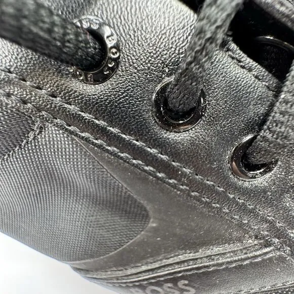 Hugo BOSS Men's Saturn Sneakers All Black Leather Low Top Shoes Sz 44 / US 11‎