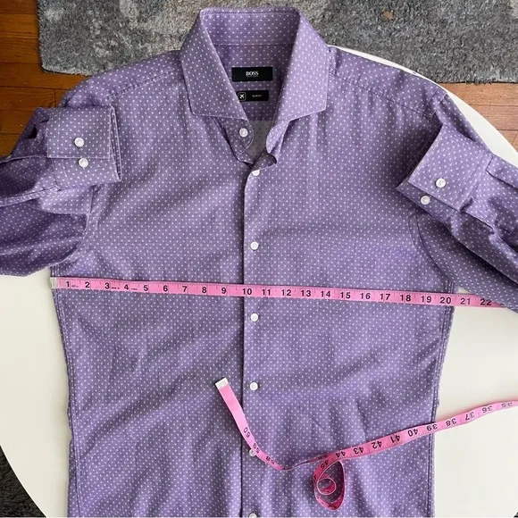 Hugo Boss Men’s Slim Fit Geometric Print Dress Shirt Purple Neck 15.5”