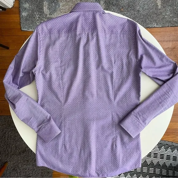 Hugo Boss Men’s Slim Fit Geometric Print Dress Shirt Purple Neck 15.5”