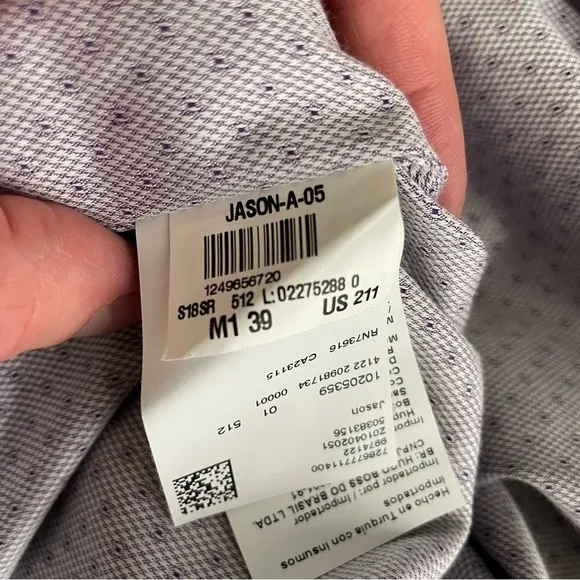 Hugo Boss Men’s Slim Fit Geometric Print Dress Shirt Purple Neck 15.5”
