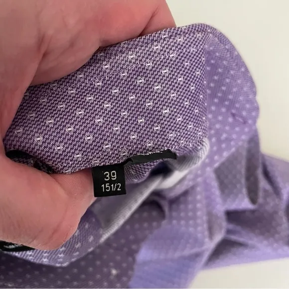 Hugo Boss Men’s Slim Fit Geometric Print Dress Shirt Purple Neck 15.5”