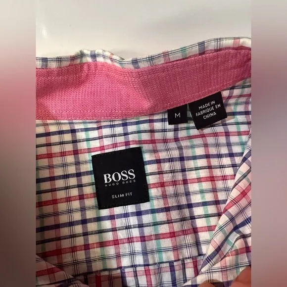 HUGO BOSS Slim Fit long sleeve plaid button down shirt size‎ M