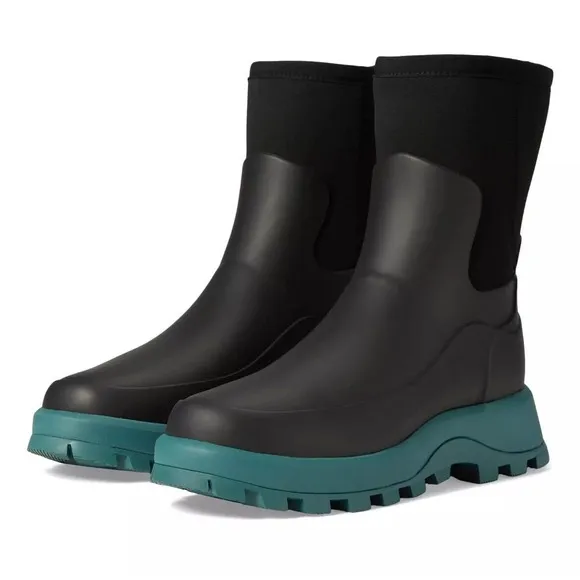Hunter Boots City Explorer Short Casual Slip-On Mid Calf Rubber Green SZ 9 NEW