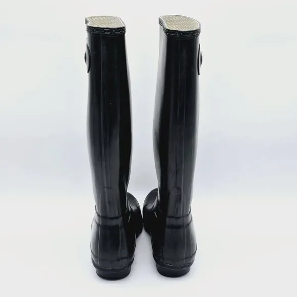 Hunter Original Gloss Tall Rain Boots Womens 9 Mens 8 Black Waterproof Outdoor