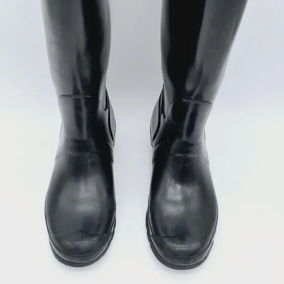 Hunter Original Gloss Tall Rain Boots Womens 9 Mens 8 Black Waterproof Outdoor