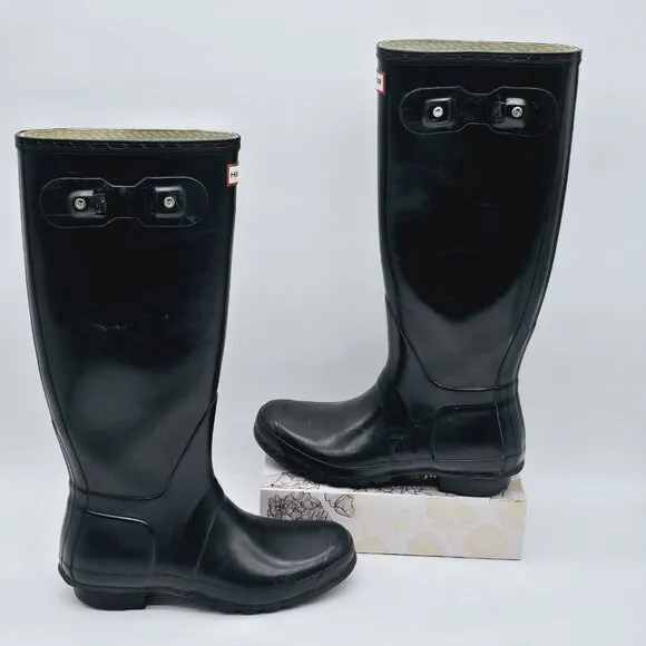 Hunter Original Gloss Tall Rain Boots Womens 9 Mens 8 Black Waterproof Outdoor