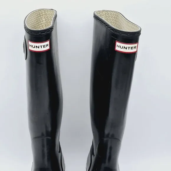 Hunter Original Gloss Tall Rain Boots Womens 9 Mens 8 Black Waterproof Outdoor