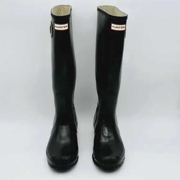 Hunter Original Gloss Tall Rain Boots Womens 9 Mens 8 Black Waterproof Outdoor