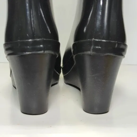 Hunter original refined mid wedge gloss tall rain boots women's size 8 EU 39