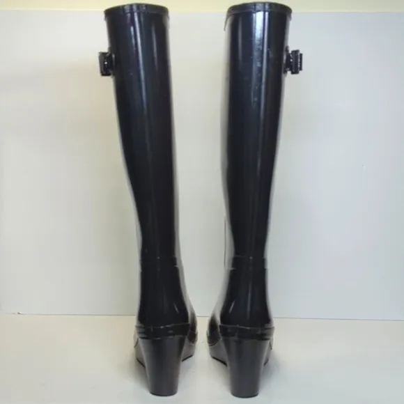 Hunter original refined mid wedge gloss tall rain boots women's size 8 EU 39