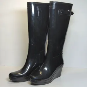 Hunter original refined mid wedge gloss tall rain boots women's size 8 EU 39