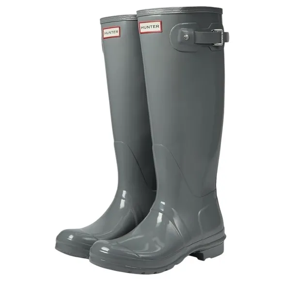 Hunter Original Tall Gloss Rain Boots Blue Gray Size 8 EUC