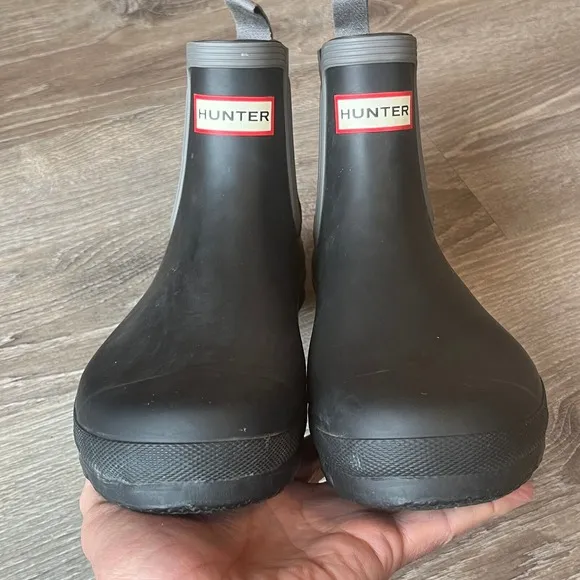 Hunter Original Waterproof Chelsea Rain Boots Black Gray Womens 10 UK 8 EU 42