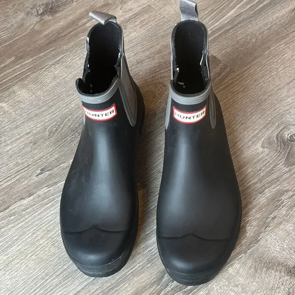 Hunter Original Waterproof Chelsea Rain Boots Black Gray Womens 10 UK 8 EU 42
