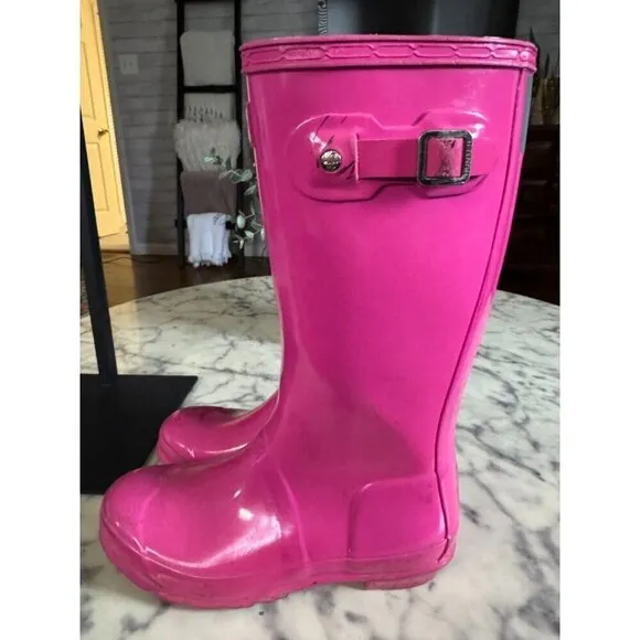 Hunter Pink Original Gloss Waterproof Rain Boots Kids Size 3B/4G