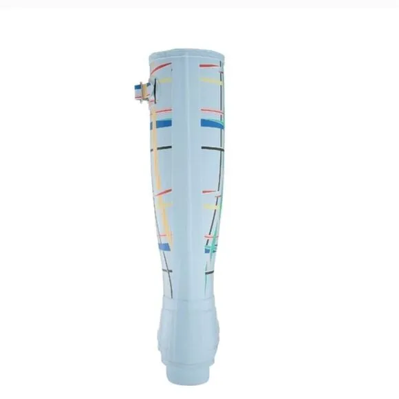 Hunter Original Tall Tartan Rain boots in Boat Blue | size 8