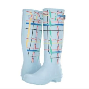 Hunter Original Tall Tartan Rain boots in Boat Blue | size 8