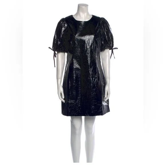 Hutch Ellia faux patent design, puffed sleeves dress NWOT