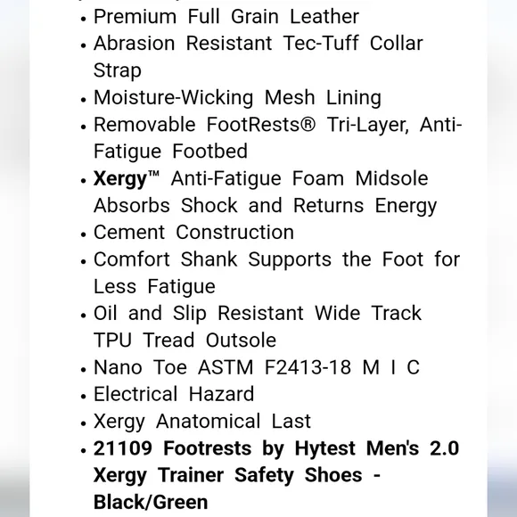 Hytest Safety Footwear, Xergy Footrests* Steel Toe Shoes, Mn's 10.5, Nearly NEW
