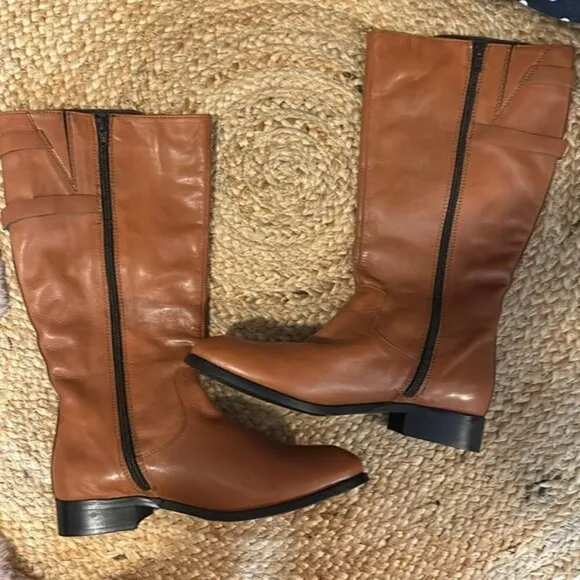 I Love Comfort Tremble Cognac Brown Leather Mid Calf Buckle Riding Boots