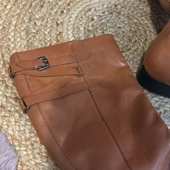 I Love Comfort Tremble Cognac Brown Leather Mid Calf Buckle Riding Boots