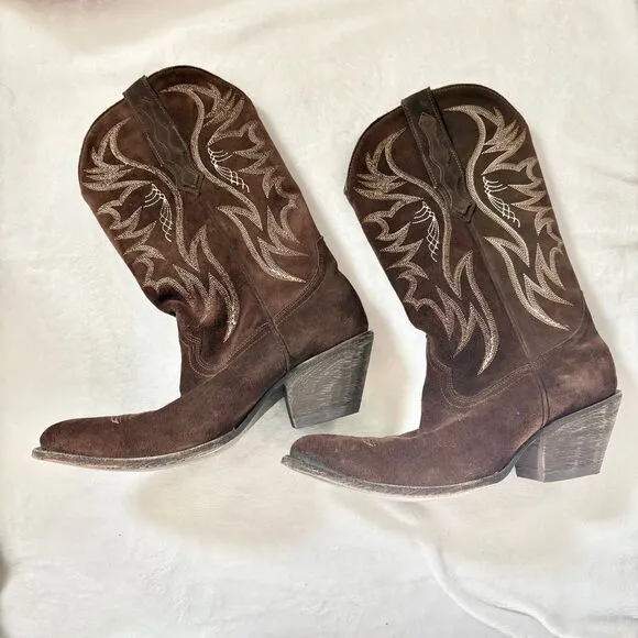 Idyllwind Boots Brown Suede Embroidered Distressed Boho Cowgirl Boots Size‎ 11