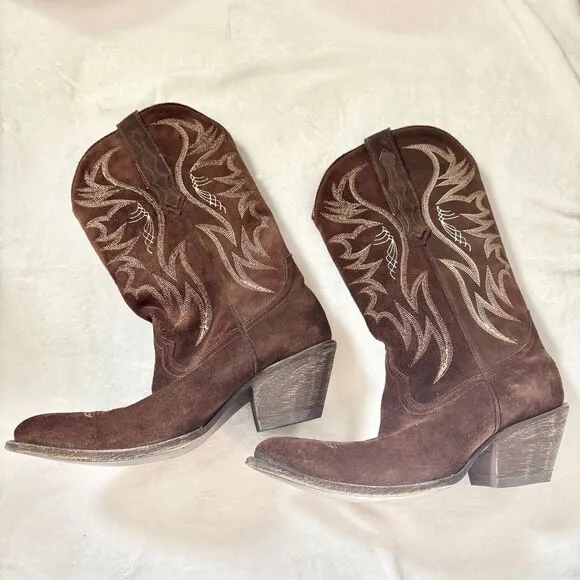 Idyllwind Boots Brown Suede Embroidered Distressed Boho Cowgirl Boots Size‎ 11