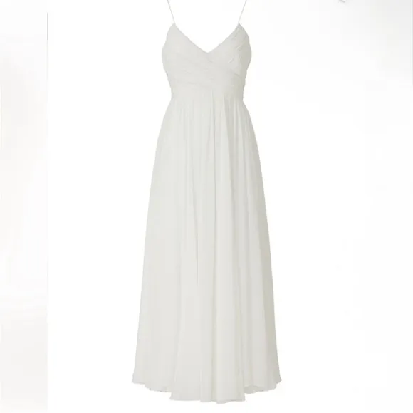 Ieena for Mac Duggal CWhite Sleeveless Midi Dress White Spaghetti Strap Dress L