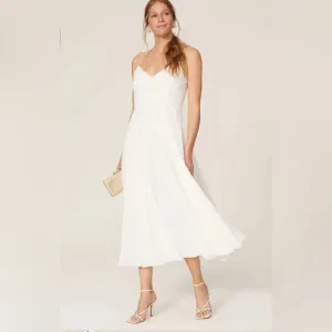 Ieena for Mac Duggal CWhite Sleeveless Midi Dress White Spaghetti Strap Dress L