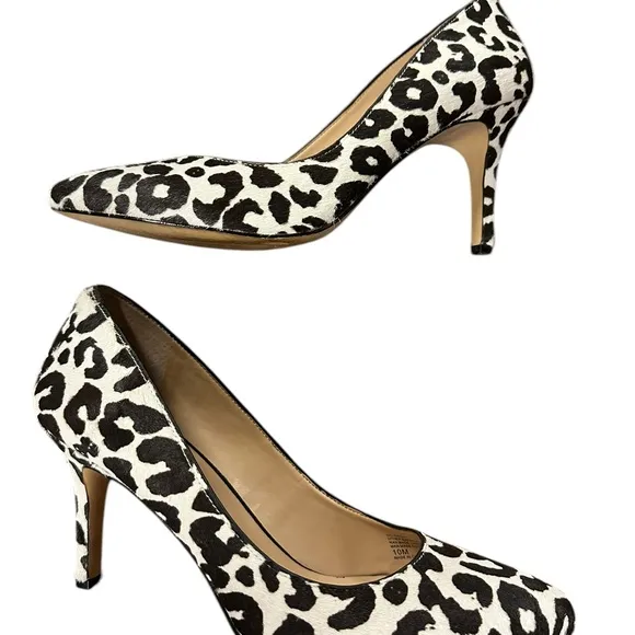 INC International Concepts Black White Leopard Print Heels Pumps Almond Toe 10