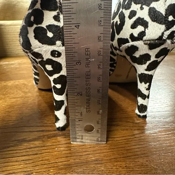 INC International Concepts Black White Leopard Print Heels Pumps Almond Toe 10