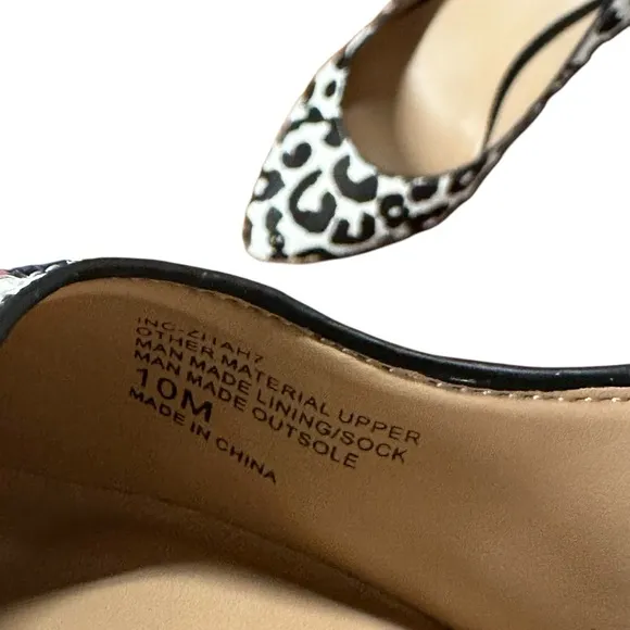 INC International Concepts Black White Leopard Print Heels Pumps Almond Toe 10