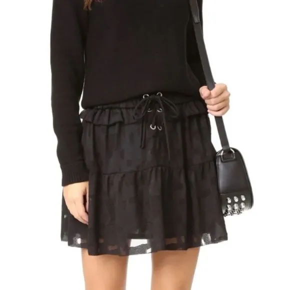 IRO  Carmel 16 W lace up chiffoncriss cross lace  black sheer skirts size 42